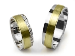Obrączki ślubne dwukolorowe płaskie z cyrkoniami 6mm Premium P-BERLIN-k