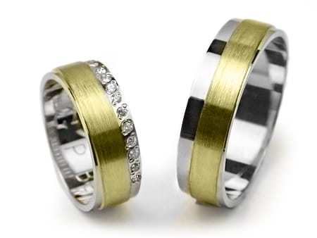 Przejdź do produktu Obrączki ślubne dwukolorowe płaskie z cyrkoniami 6mm Premium 