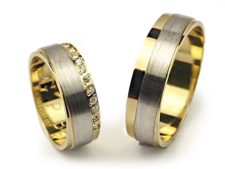 Obrączki ślubne dwukolorowe płaskie z cyrkoniami 6mm Premium P-BERLIN-k