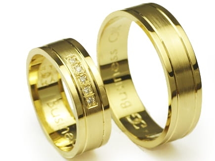 Obrączki ślubne z żółtego złota płaskie z cyrkoniami 6mm Premium P-BUSINESS OK