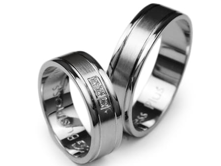 Obrączki ślubne z białego złota płaskie z cyrkoniami 6mm Premium  P-BUSINESS-PLUS-b