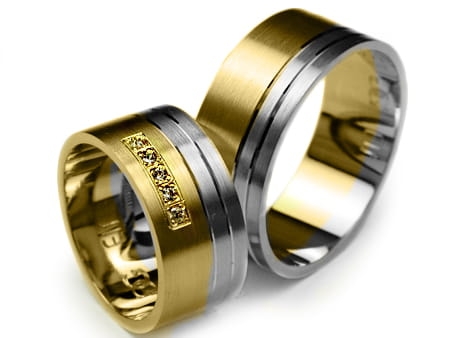 Przejdź do produktu Obrączki ślubne dwukolorowe płaskie z cyrkoniami 9mm Premium 