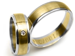 Obrączki ślubne dwukolorowe półokrągłe z cyrkonią 6mm Premium  P-EVODIA-k