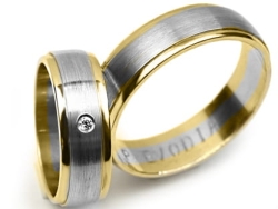 Obrączki ślubne dwukolorowe półokrągłe z cyrkonią 6mm Premium  P-EVODIA-k