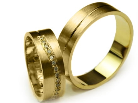 Obrączki ślubne z żółtego złota płaskie z cyrkoniami 6mm Premium P-EXCLUSIVE