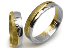 Obrączki ślubne dwukolorowe półokrągłe z cyrkoniami 5mm Premium  P-FALA-EXTREME-k