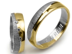 Obrączki ślubne dwukolorowe półokrągłe z cyrkoniami 5mm Premium  P-FALA-EXTREME-k