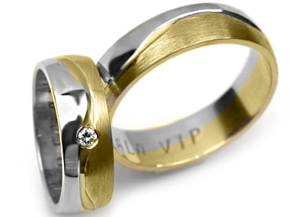 Obrączki ślubne dwukolorowe półokrągłe z cyrkonią 6mm Premium P-FALA VIP-k