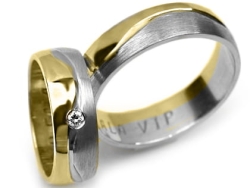 Obrączki ślubne dwukolorowe półokrągłe z cyrkonią 6mm Premium P-FALA VIP-k