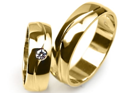 Obrączki ślubne z żółtego złota półokrągłe z cyrkonią 6mm Premium P-FALA-PINK