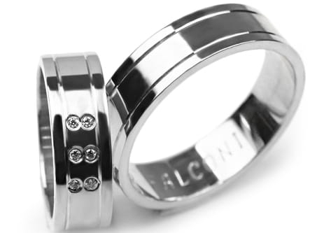 Obrączki ślubne z białego złota płaskie z cyrkoniami 6mm Premium P-FALCONI-b