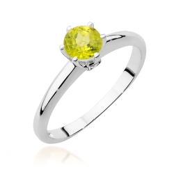 Pierścionek zaręczynowy z białego złota z oliwinem i diamentami 0,04ct Fire Of Love