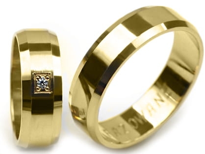 Obrączki ślubne z żółtego złota fazowane z cyrkonią 6mm Premium P-FAZOWANE-III