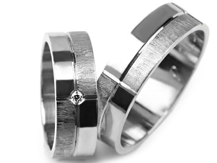 Obrączki ślubne z białego złota płaskie z cyrkonią 6mm Premium  P-FELIX-b