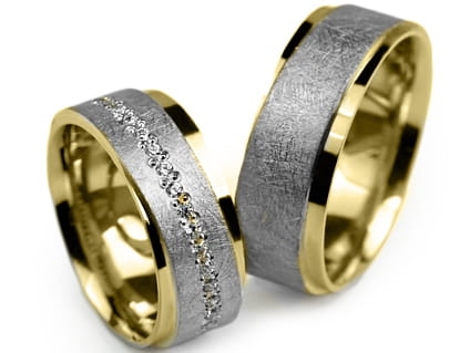 Przejdź do produktu Obrączki ślubne dwukolorowe płaskie z cyrkoniami 7mm Premium 