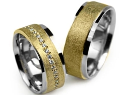 Obrączki ślubne dwukolorowe płaskie z cyrkoniami 7mm Premium P-FINEZJA-k