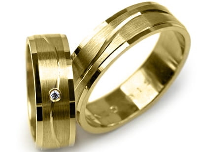 Obrączki ślubne z żółtego złota płaskie z cyrkonią 6mm Premium P-KENZO-BIS