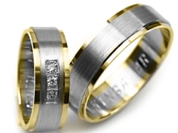 Obrączki ślubne dwukolorowe płaskie z cyrkoniami 6mm Premium P-KINGA ART-k