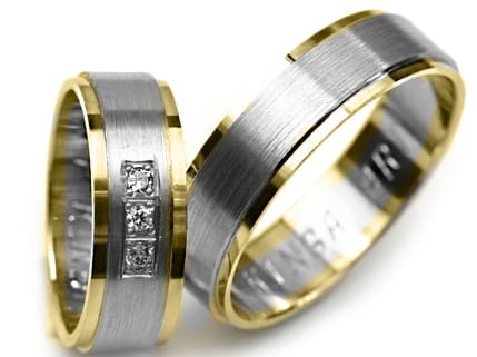 Przejdź do produktu Obrączki ślubne dwukolorowe płaskie z cyrkoniami 6mm Premium