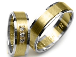 Obrączki ślubne dwukolorowe płaskie z cyrkoniami 6mm Premium P-KINGA ART-k