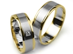 Obrączki ślubne dwukolorowe płaskie z cyrkonią 6mm Premium P-KINGA-PULS-k