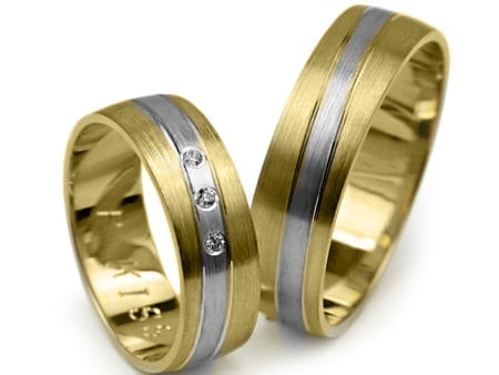 Przejdź do produktu Obrączki ślubne dwukolorowe półokrągłe z cyrkoniami 6mm Premium