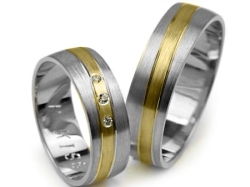 Obrączki ślubne dwukolorowe półokrągłe z cyrkoniami 6mm Premium P-KISS-k