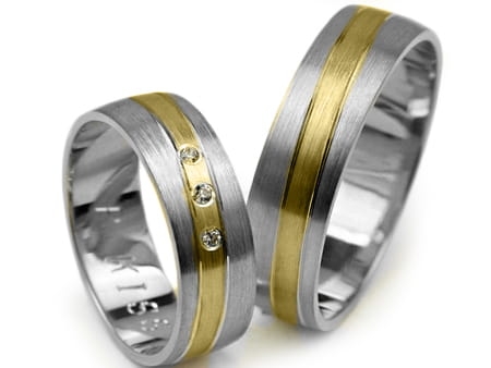 Przejdź do produktu Obrączki ślubne dwukolorowe półokrągłe z cyrkoniami 6mm Premium