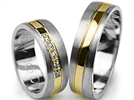 Obrączki ślubne dwukolorowe półokrągłe z cyrkoniami 6mm Premium P-LORD-k