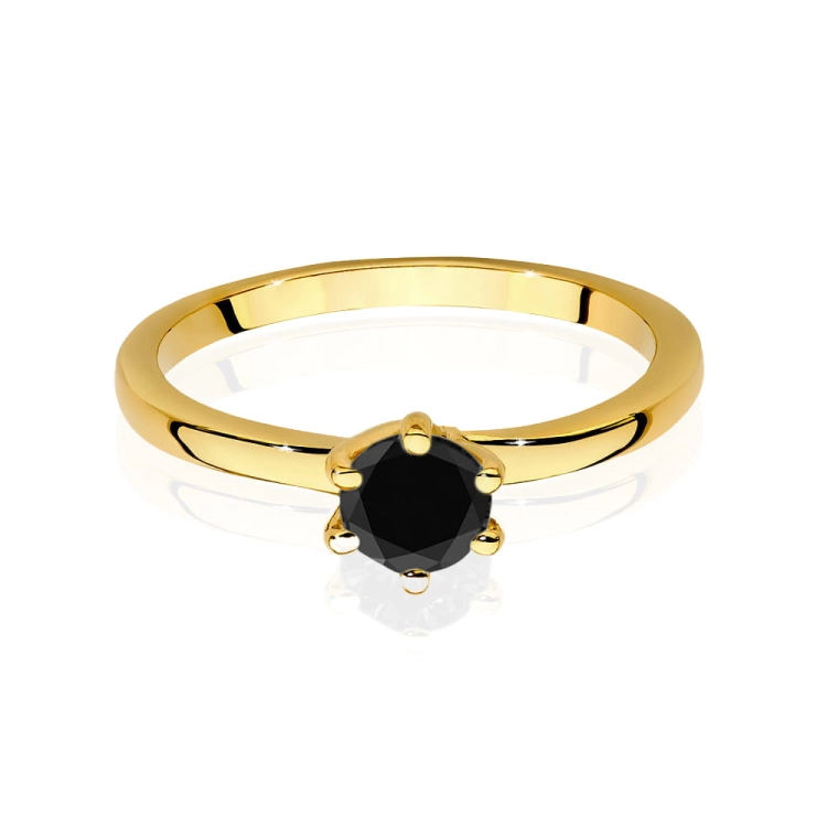 Pierścionek zaręczynowy z żółtego złota z czarnym diamentem 0,60ct Paris Love