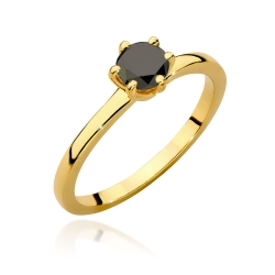Pierścionek zaręczynowy z żółtego złota z czarnym diamentem 0,60ct Paris Love
