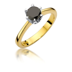 Pierścionek zaręczynowy z żółtego złota z czarnym diamentem 0,60ct Paris Love