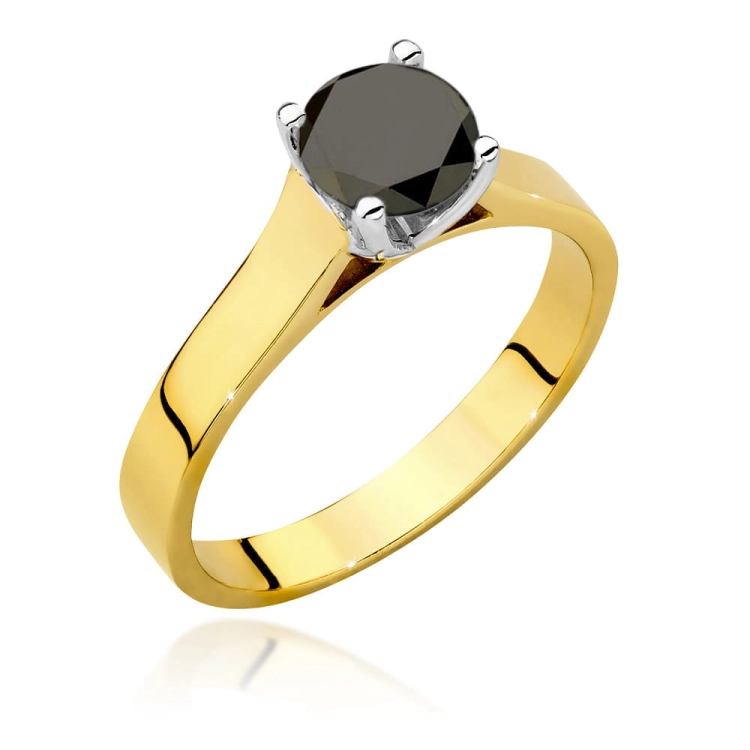 Pierścionek zaręczynowy z żółtego złota z czarnym diamentem 1,00ct Paris Love