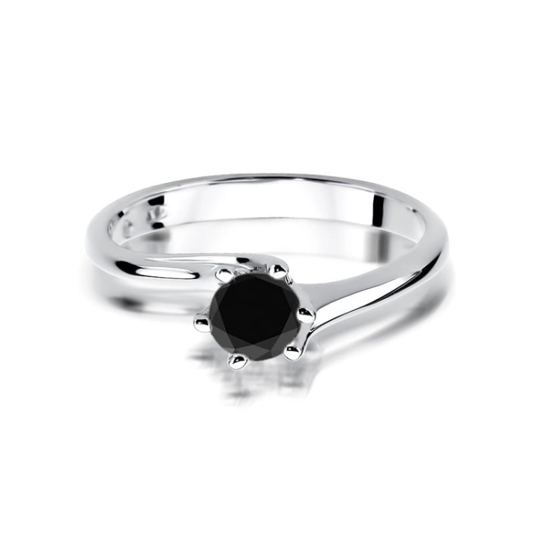 Pierścionek zaręczynowy z białego złota z czarnym diamentem 0,60ct Paris Love