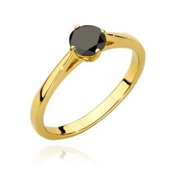 Pierścionek zaręczynowy z żółtego złota z czarnym diamentem 0,60ct Paris Love