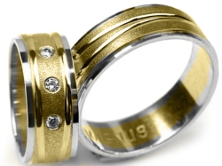 Obrączki ślubne dwukolorowe płaskie z cyrkoniami 7mm Premium P-MAGNUS-k