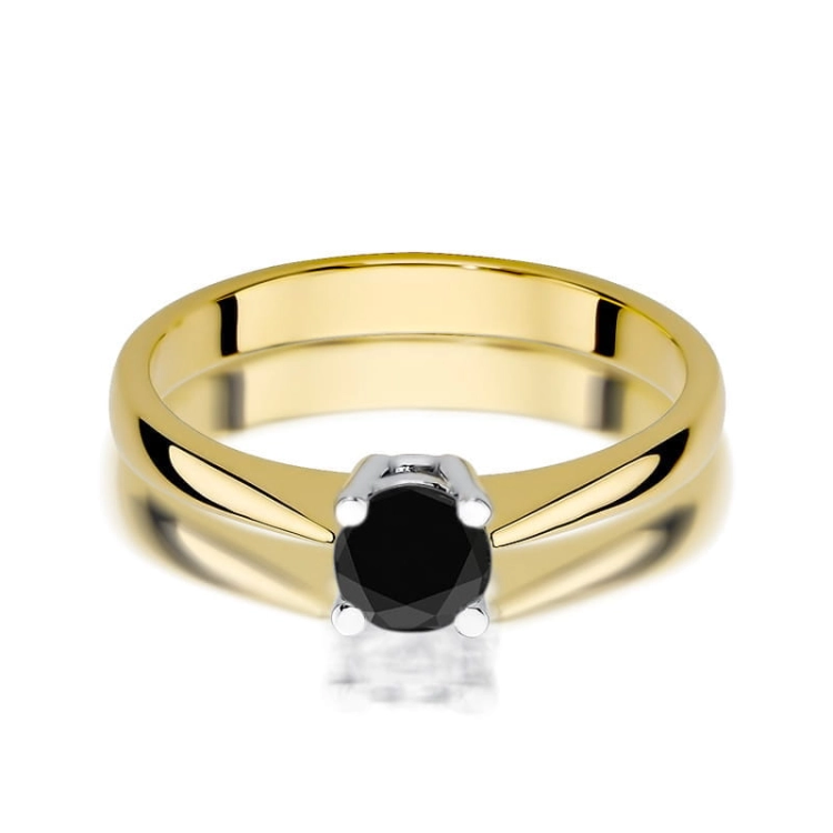 Pierścionek zaręczynowy z żółtego złota z czarnym diamentem 0,60ct Paris Love