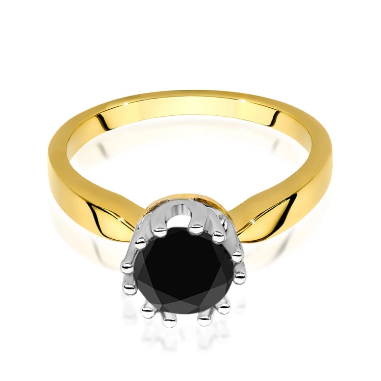 Pierścionek zaręczynowy z żółtego złota z czarnym diamentem 1,00ct Paris Love