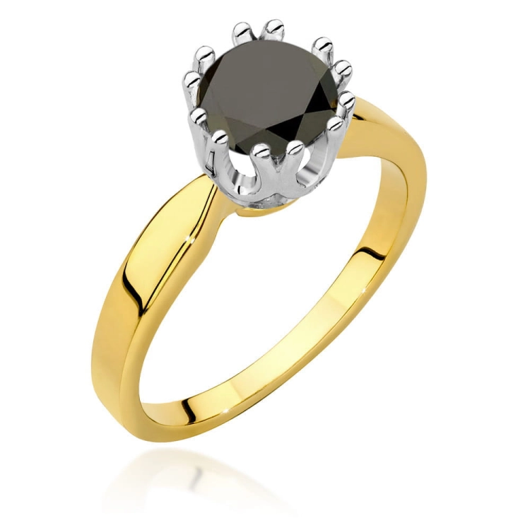 Pierścionek zaręczynowy z żółtego złota z czarnym diamentem 1,00ct Paris Love