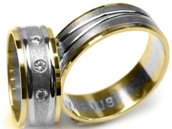 Obrączki ślubne dwukolorowe płaskie z cyrkoniami 7mm Premium P-MAGNUS-k