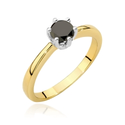 Pierścionek zaręczynowy z żółtego złota z czarnym diamentem 0,40ct Paris Love