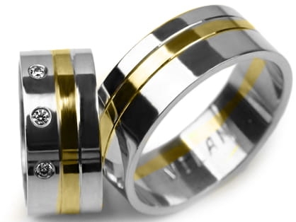 Obrączki ślubne dwukolorowe płaskie z cyrkoniami 8mm Premium P-MILAN-k