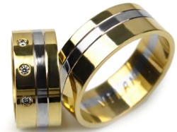 Obrączki ślubne dwukolorowe płaskie z cyrkoniami 8mm Premium P-MILAN-k