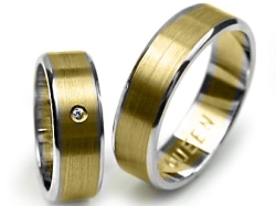 Obrączki ślubne dwukolorowe płaskie z cyrkonią 6mm Premium P-queen-k