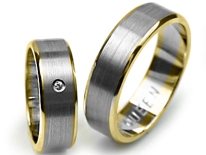 Obrączki ślubne dwukolorowe płaskie z cyrkonią 6mm Premium P-queen-k