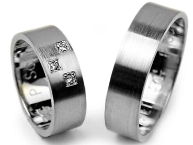 Obrączki ślubne z białego złota płaskie z cyrkoniami 6mm Premium  P-SATINE-b