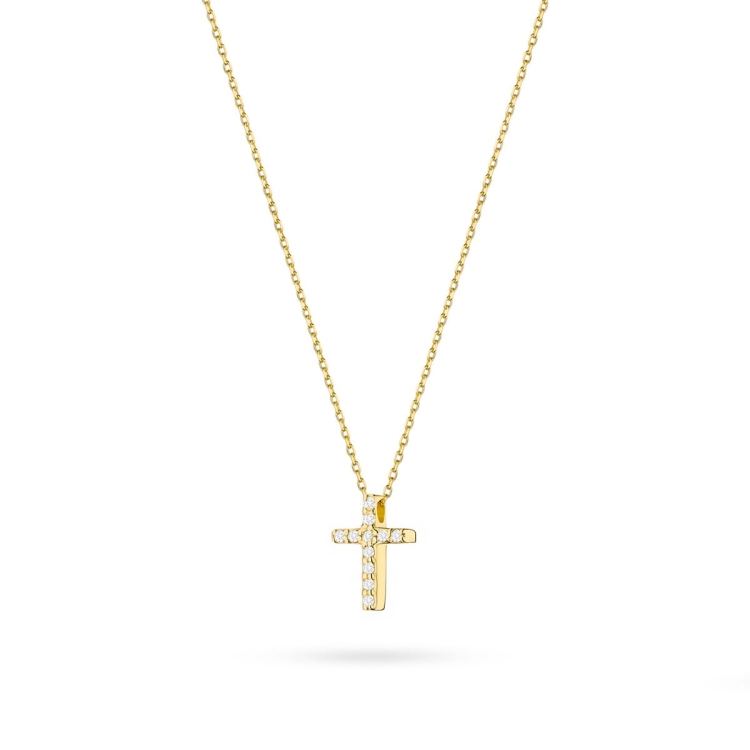 Naszyjnik z żółtego złota z diamentem 0,05ct krzyżyk The Diamonds
