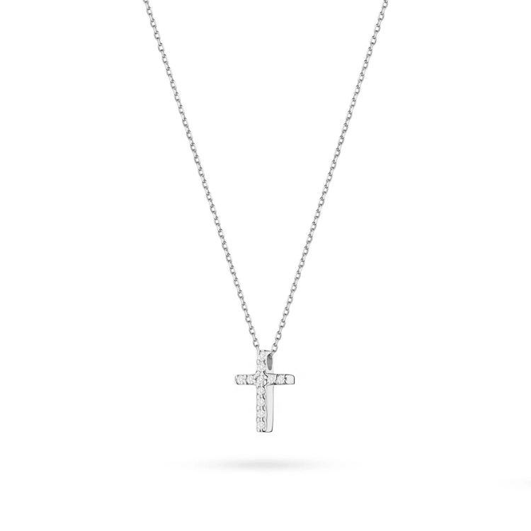 Naszyjnik z białego złota z diamentem 0,05ct krzyżyk The Diamonds