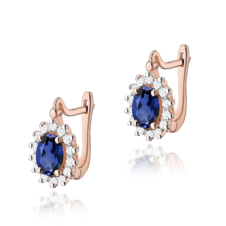 Przejdź do produktu Kolczyki z różowego złota 585 z szafirem i diamentami 0,24ct na zapięciu angielskim The Diamonds