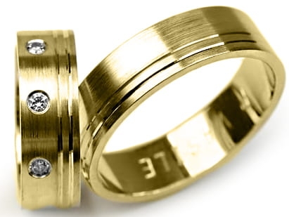 Obrączki ślubne z żółtego złota płaskie z cyrkoniami 6mm Premium P-VASILE